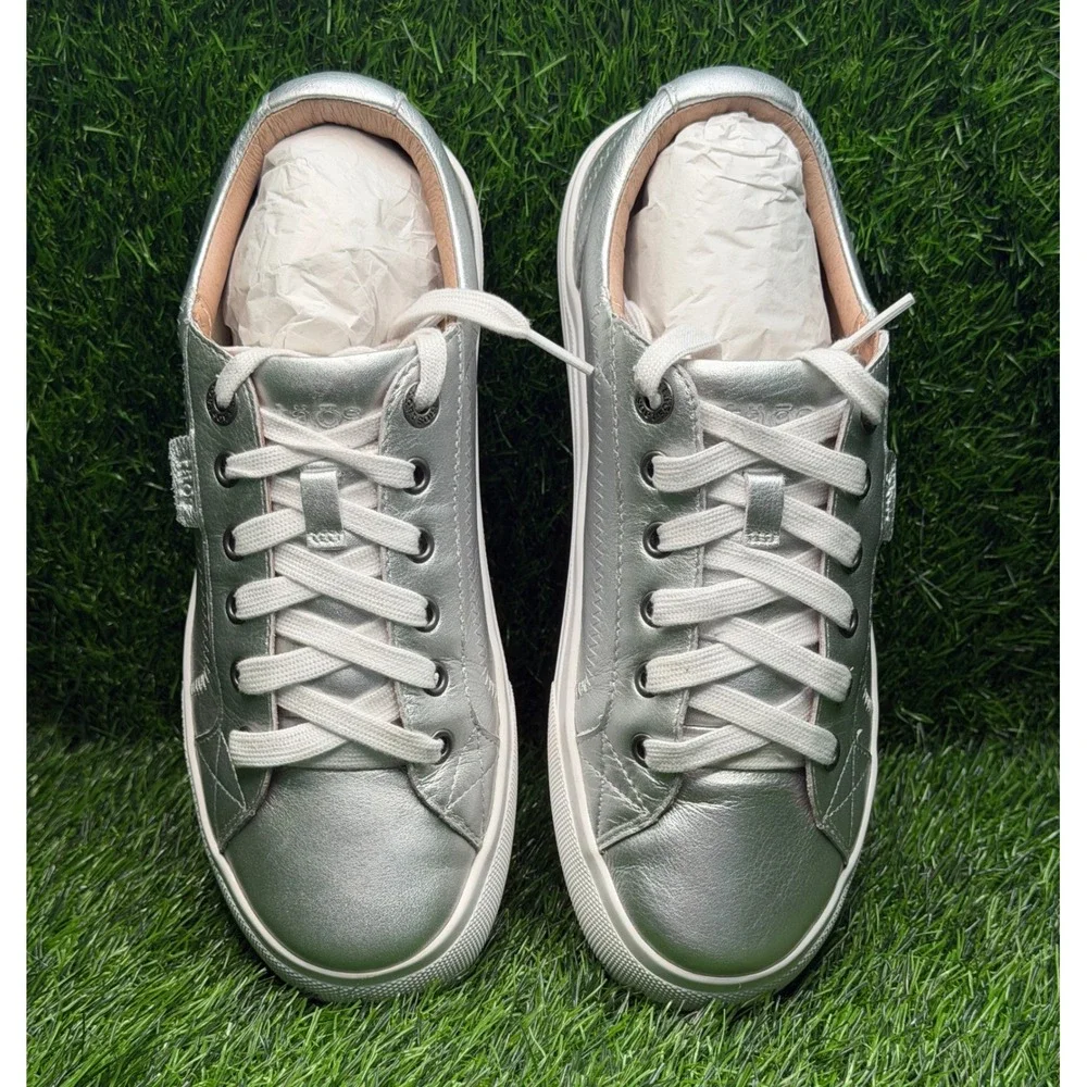 Taos Plim Soul Lux Silver Metallic Leather Sneakers Shoes PLX-13994A Womens 8.5